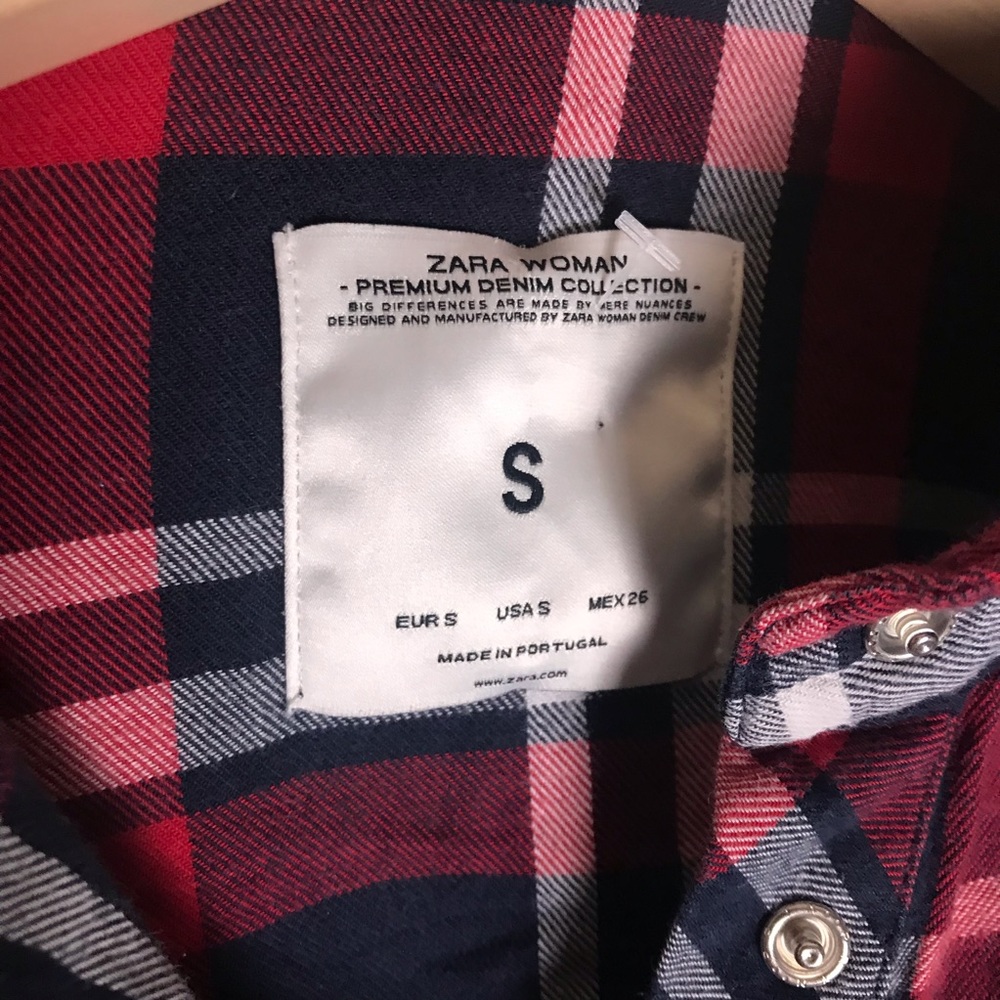 ZARA 100% cotton plaid button down top size Small - Picture 2 of 5